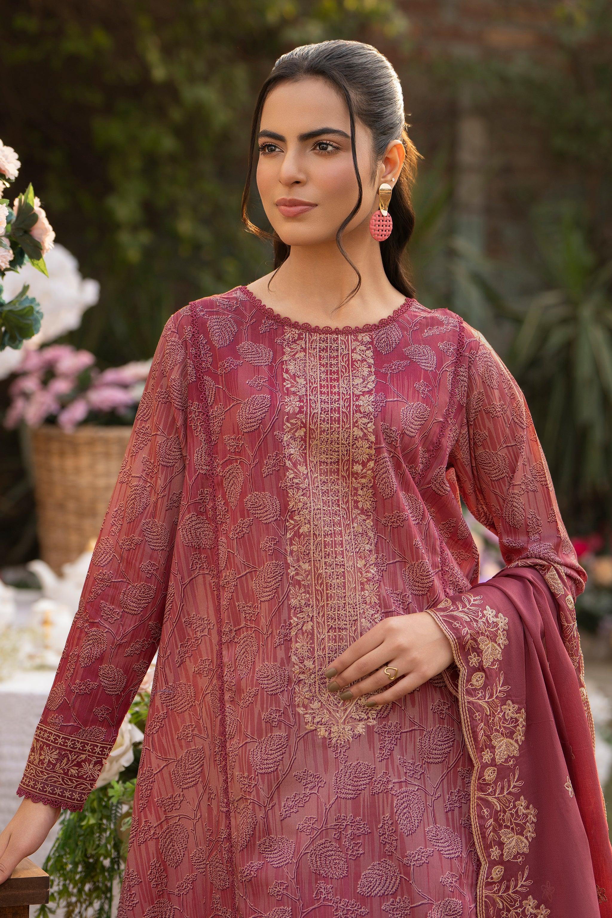 3 Piece Tea Pink Embroidered Lawn Unstitched - SafaNoor