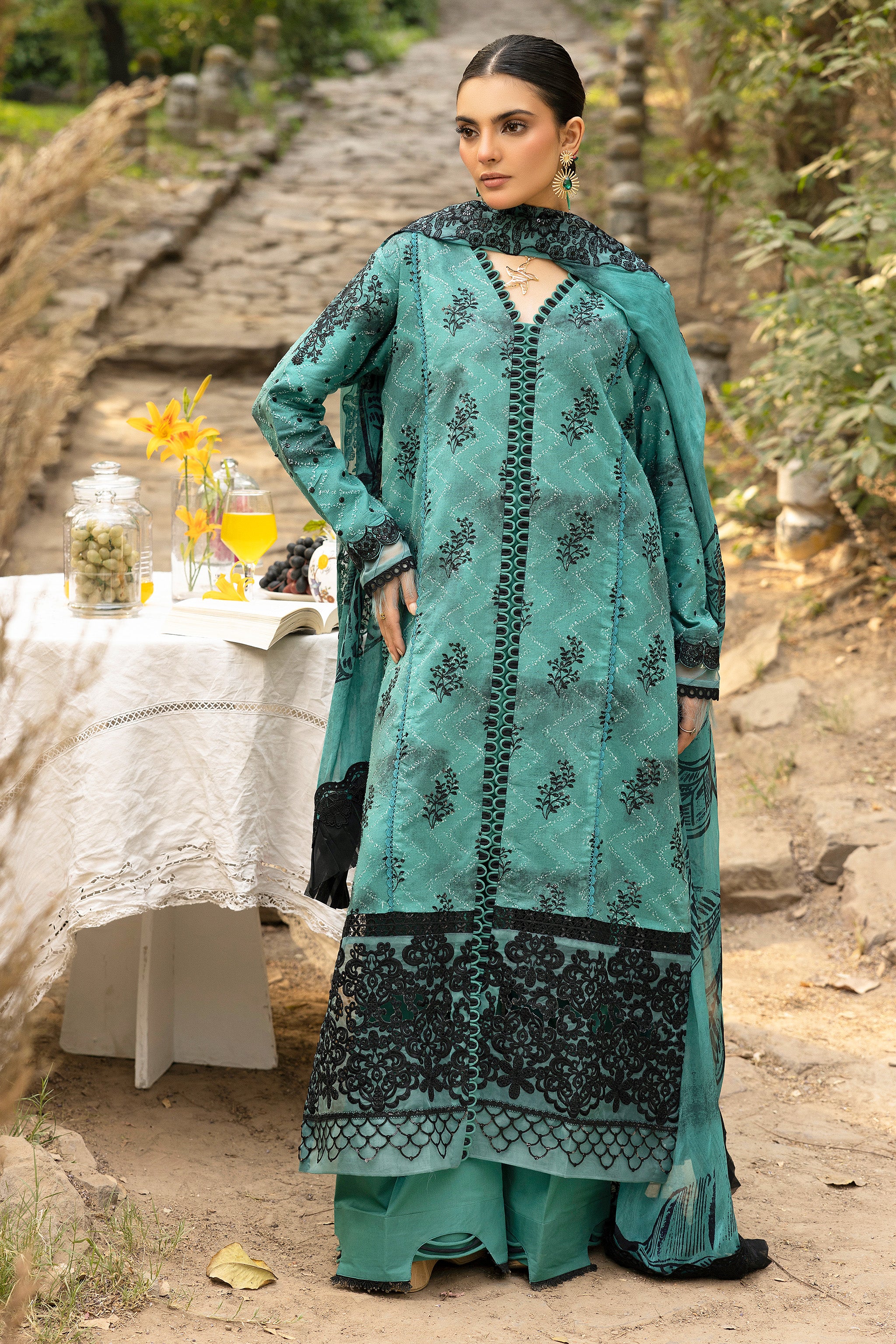 3 Piece Teal Unstitched Embroidered Lawn - (Vol-108/12)3P-S-25-D6 - SAFANOOR Main image