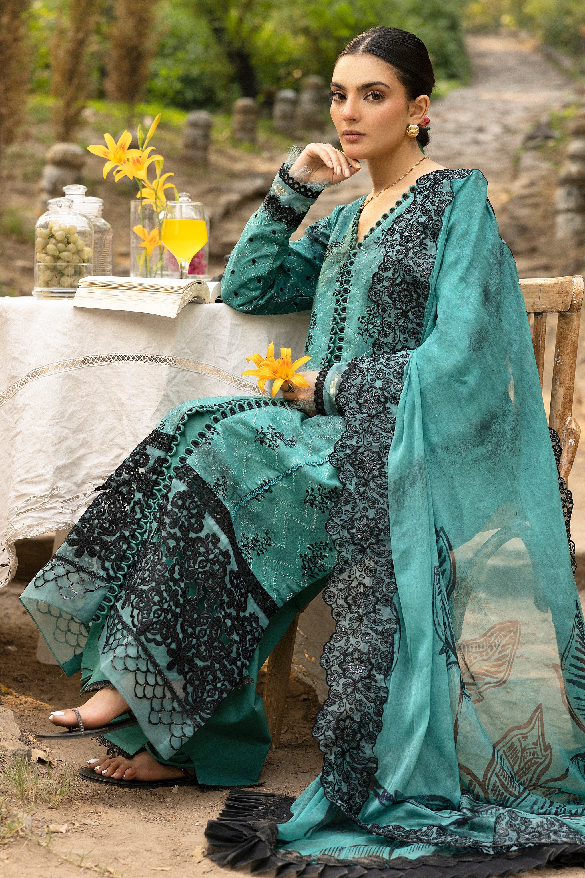 3 Piece Teal Unstitched Embroidered Lawn Secondary image