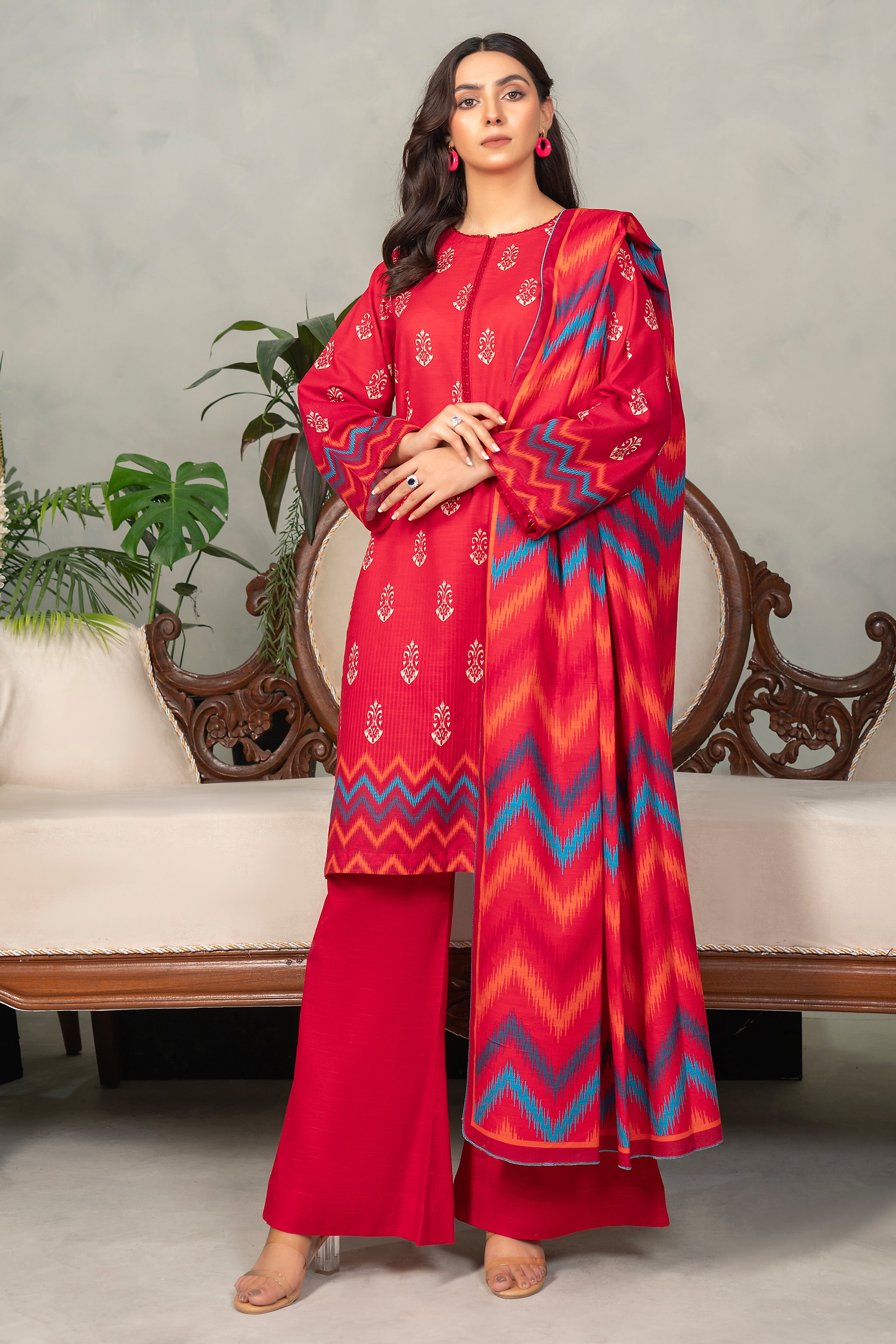 3 Piece True Red Khaddar Unstitched - (Vol-84/13)3P-W-24-D4 - SAFANOOR