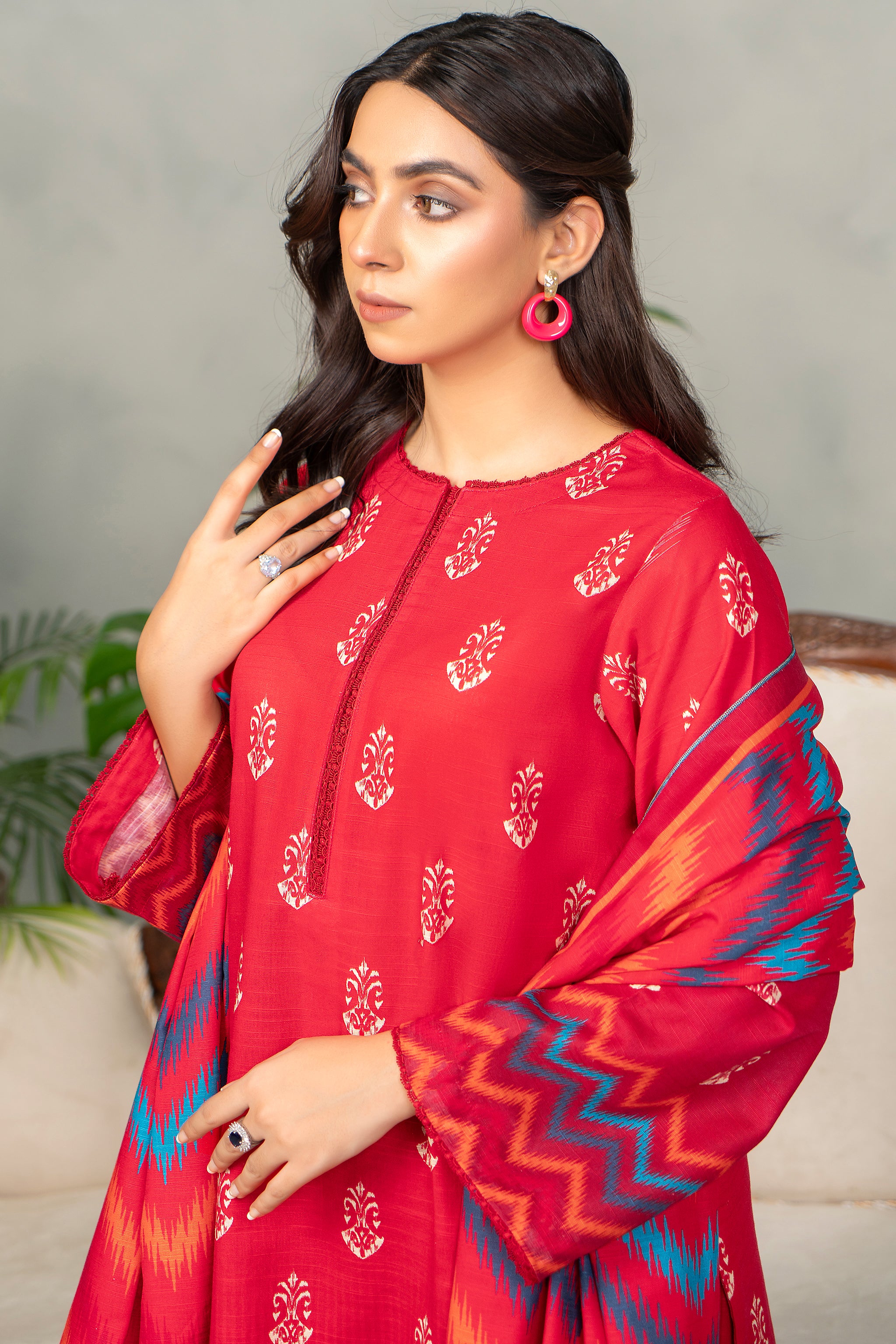 3 Piece True Red Khaddar Unstitched - (Vol-84/13)3P-W-24-D4 - SAFANOOR