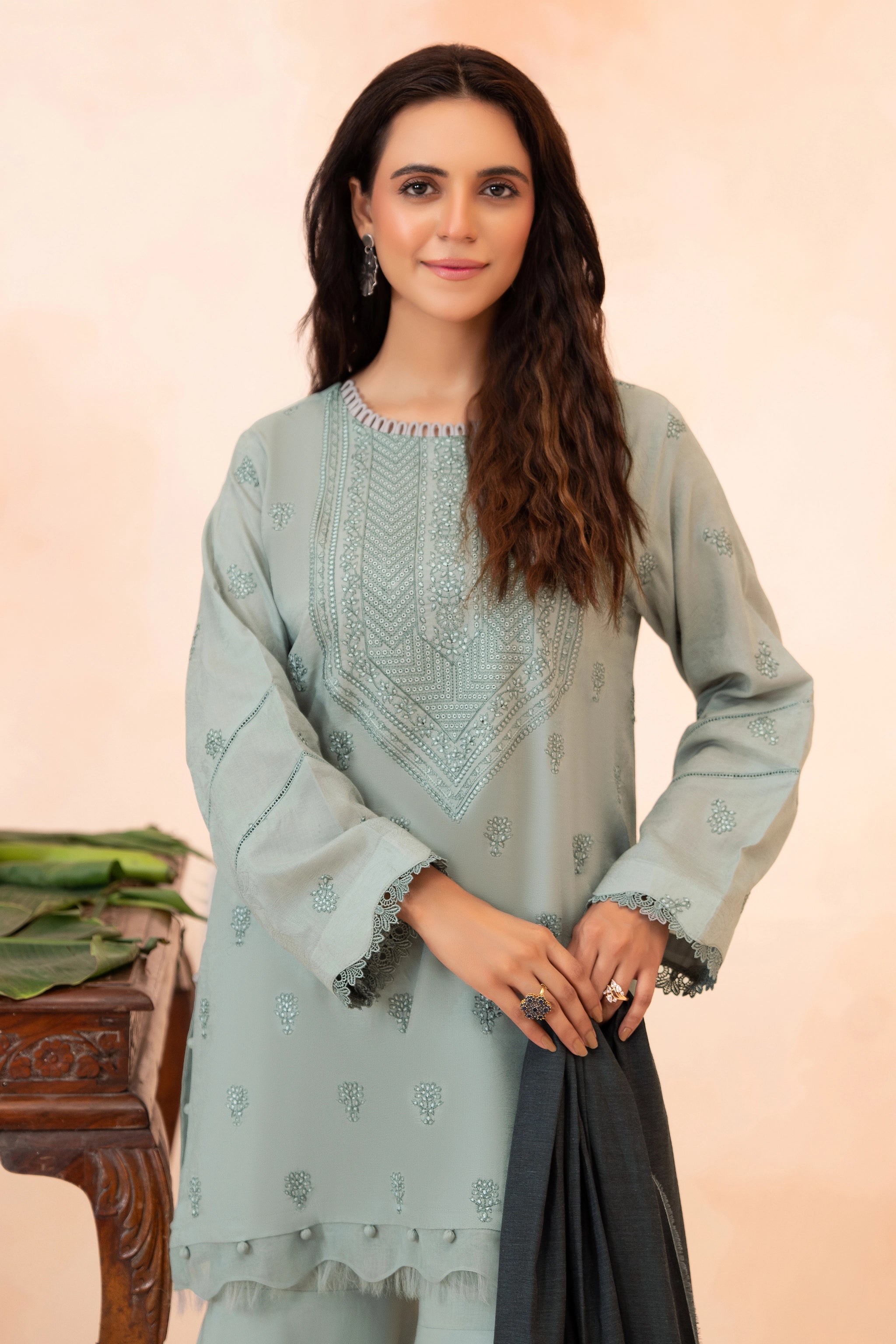 3 Piece Unstitched Ash Grey Premium Embroidered Self Jacquard Lawn Suit By Safa Noor Summer 26 Nazneen Collection