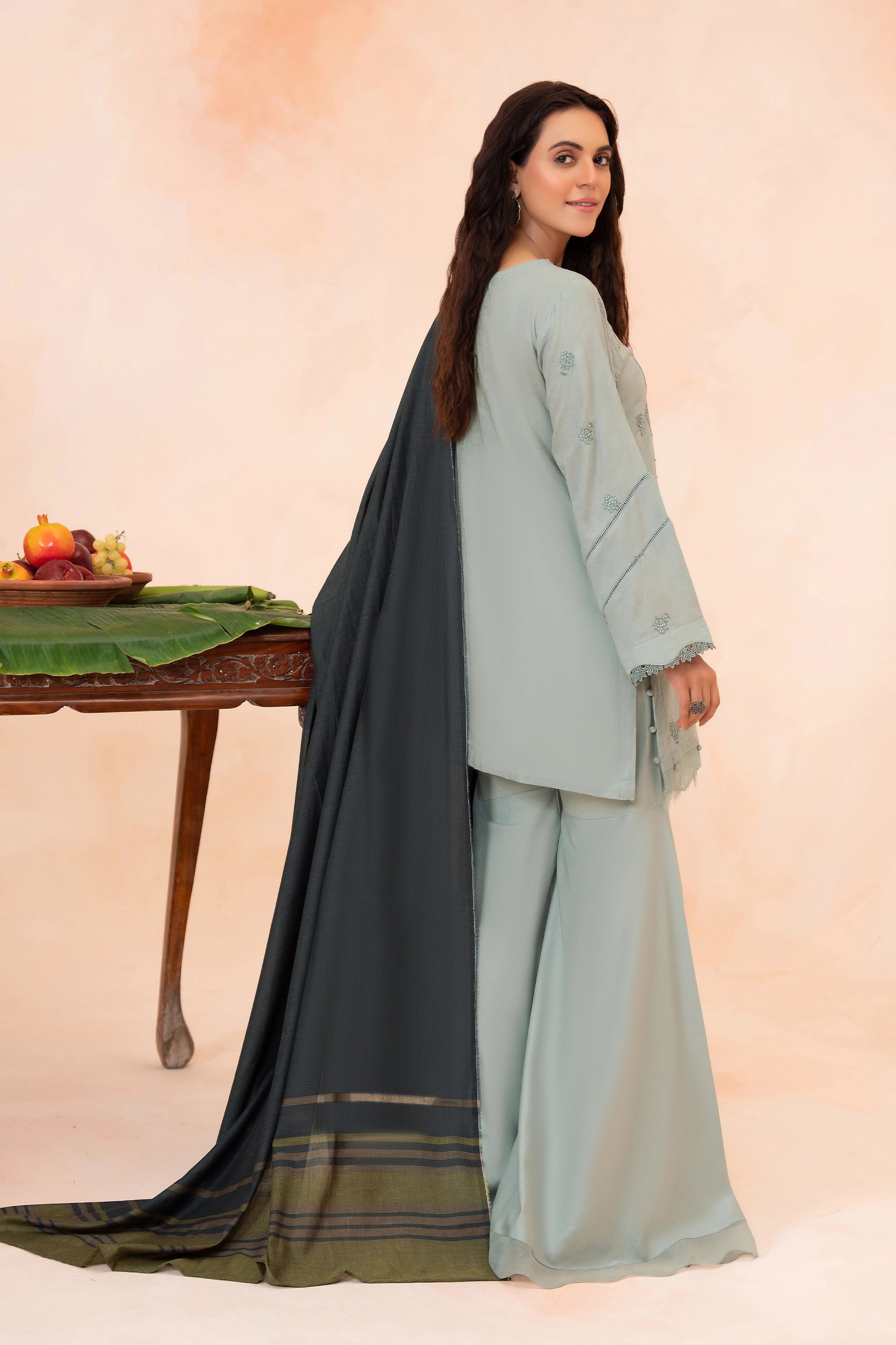 3 Piece Unstitched Ash Grey Premium Embroidered Self Jacquard Lawn Suit By Safa Noor Summer 26 Nazneen Collection