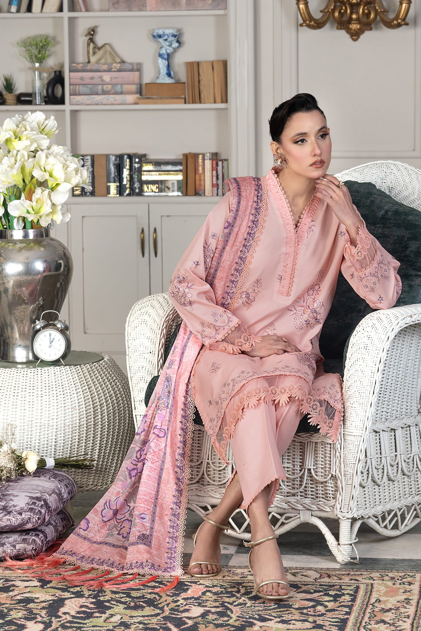 3 Piece Unstitched Baby Pink Luxury Embroidered Lawn Suit