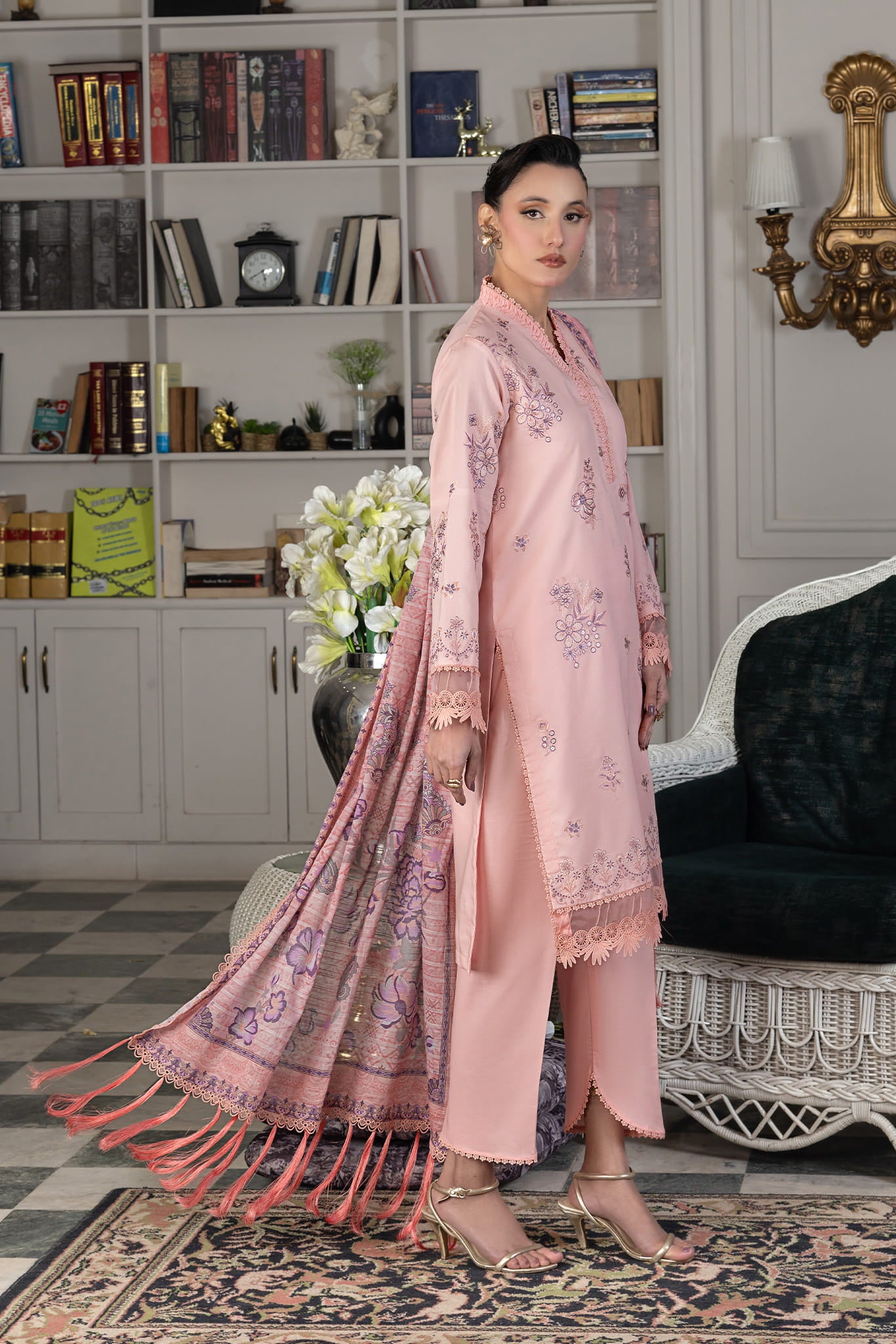 3 Piece Unstitched Baby Pink Luxury Embroidered Lawn Suit