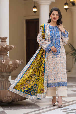 3 Piece Unstitched Beige Embroidered Khaddar - (Vol-115/08)D1 - SAFANOOOR