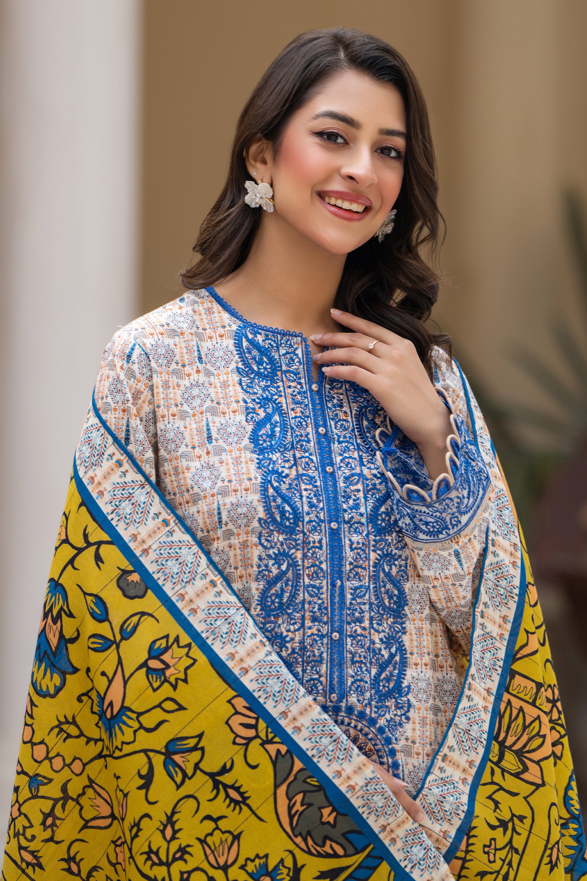 3 Piece Unstitched Beige Embroidered Khaddar - (Vol-115/08)D1 - SAFANOOOR