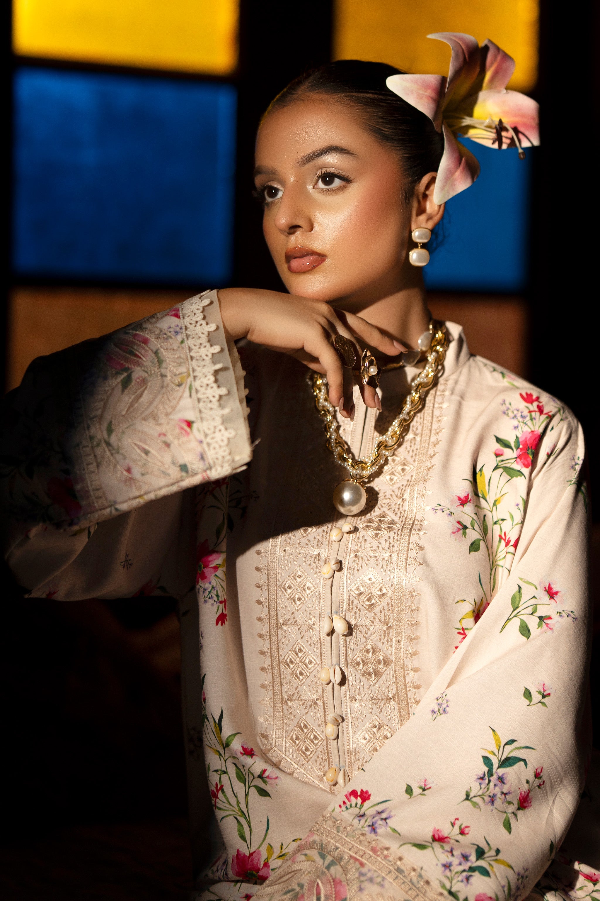 3 Piece Unstitched Beige Embroidered Linen - (Vol-113/01)D10 - SAFANOOOR Main image