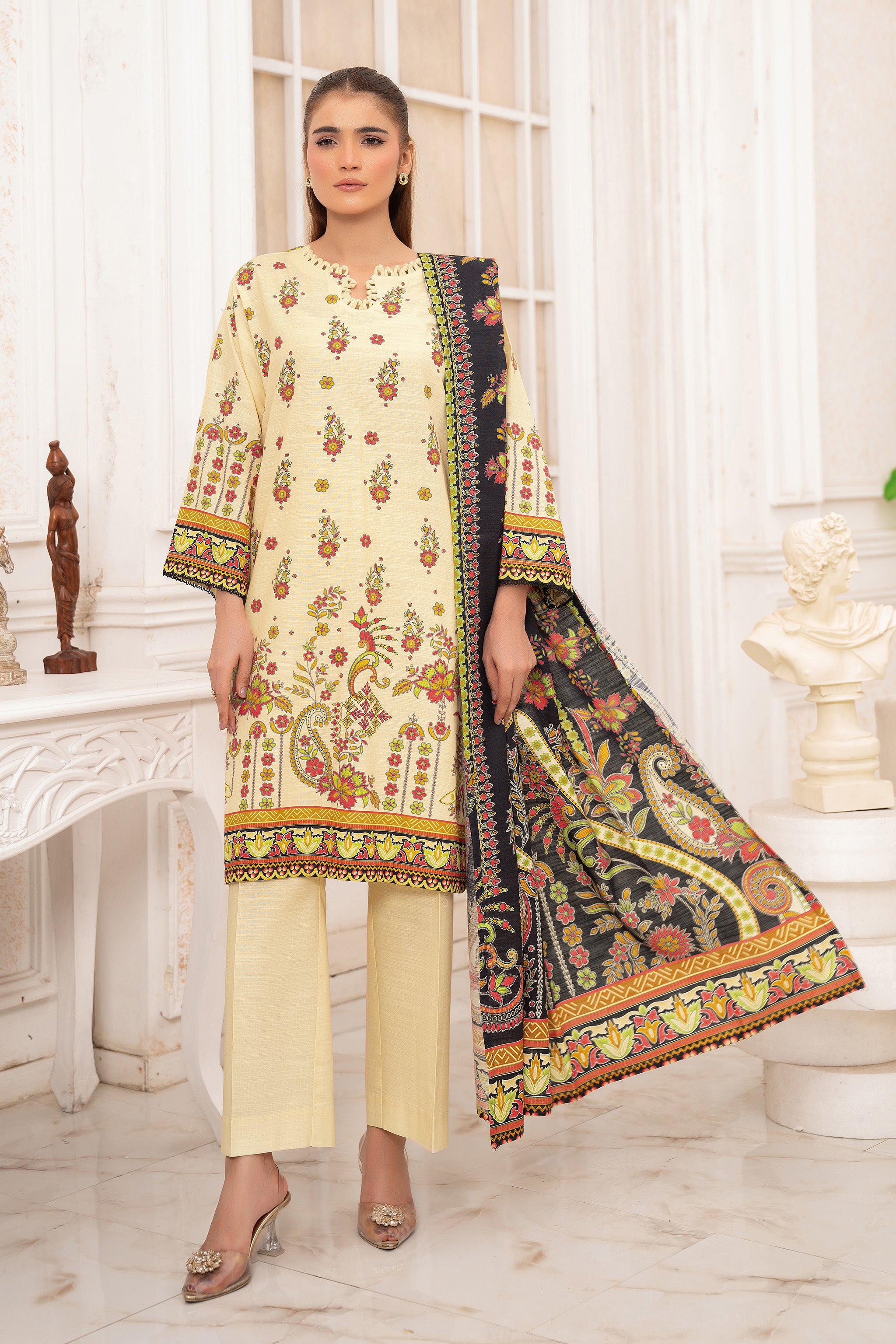 3 Piece Unstitched Beige Premium Khaddar Secondary image