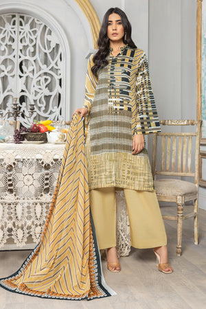 3 Piece Unstitched Beige Printed Lawn - SafaNoor