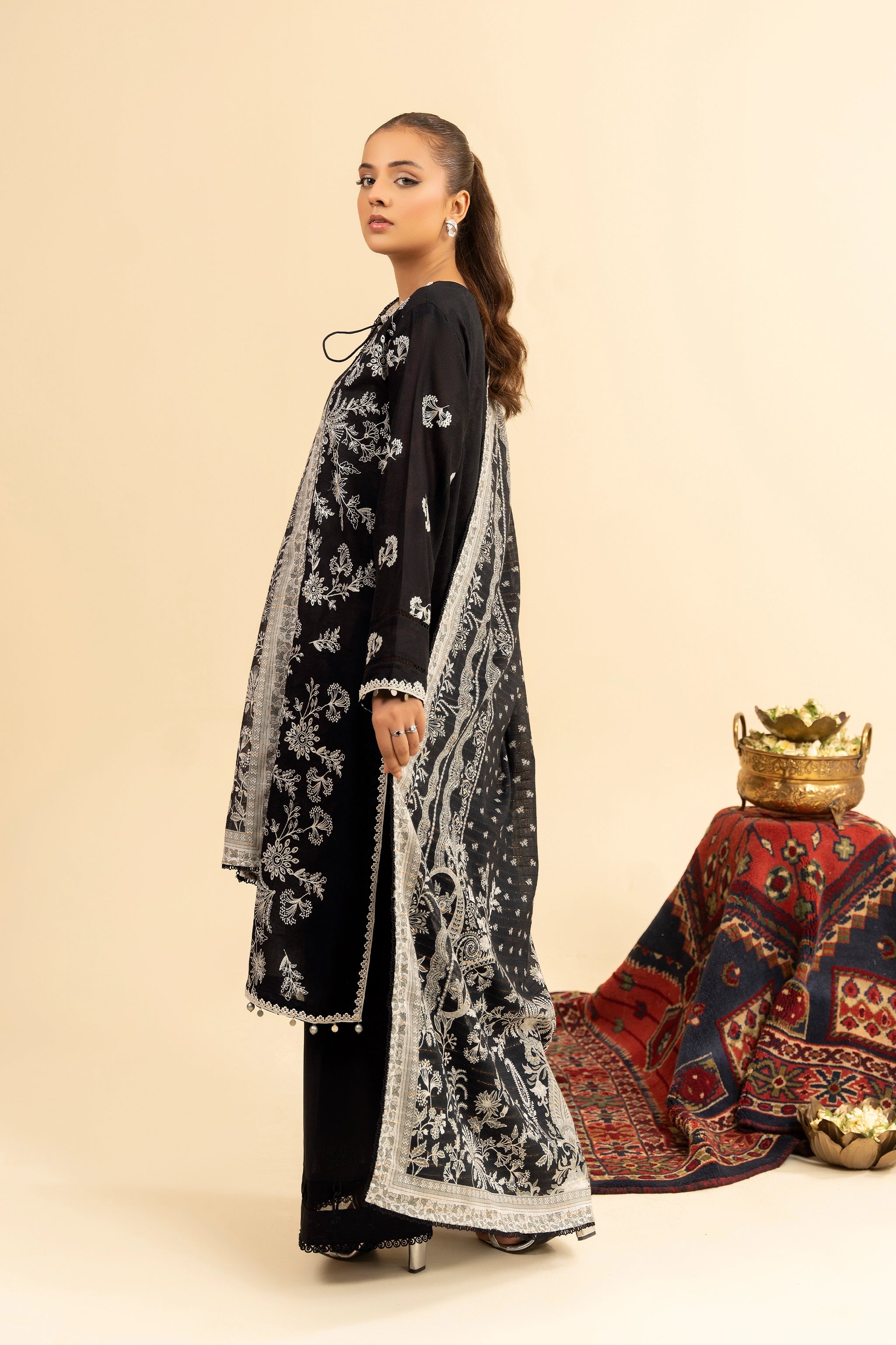 3 Piece Unstitched Black Premium Embroidered Jacquard Lawn Suit By Safa Noor Summer 2026 Dahlia Collection