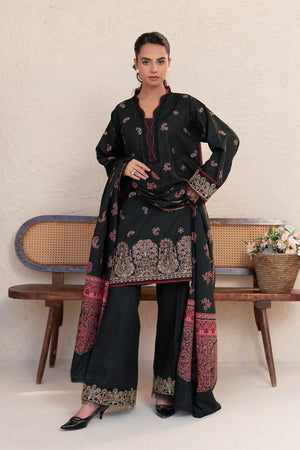 3 Piece Unstitched Black Premium Embroidered Lawn - Safa Noor