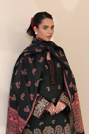 3 Piece Unstitched Black Premium Embroidered Lawn - Safa Noor