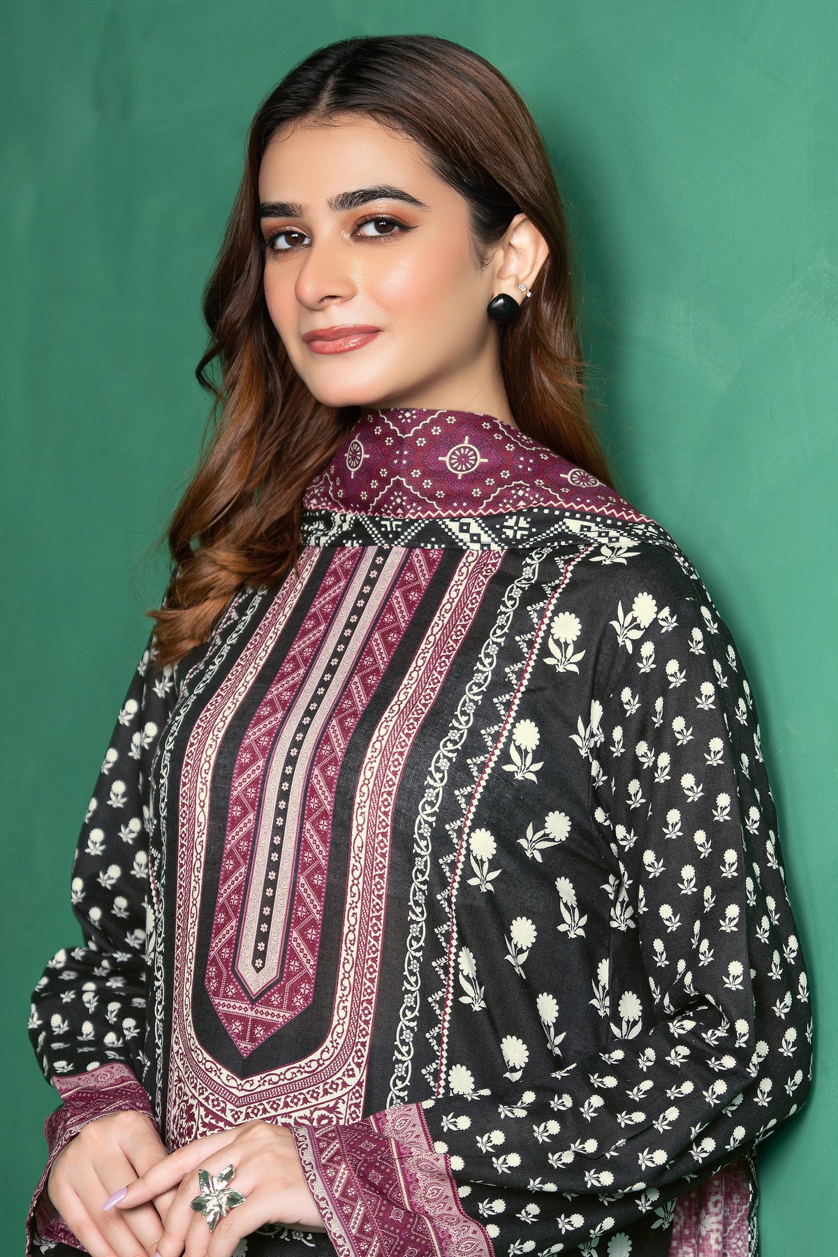 3 Piece Unstitched Black Printed Cotton - (Vol-110/13)D8 - SAFANOOOR Main image