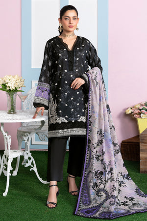 3 Piece Unstitched Black Printed Lawn - (Vol-107/09)3P-S-25-D10 - SAFANOOR