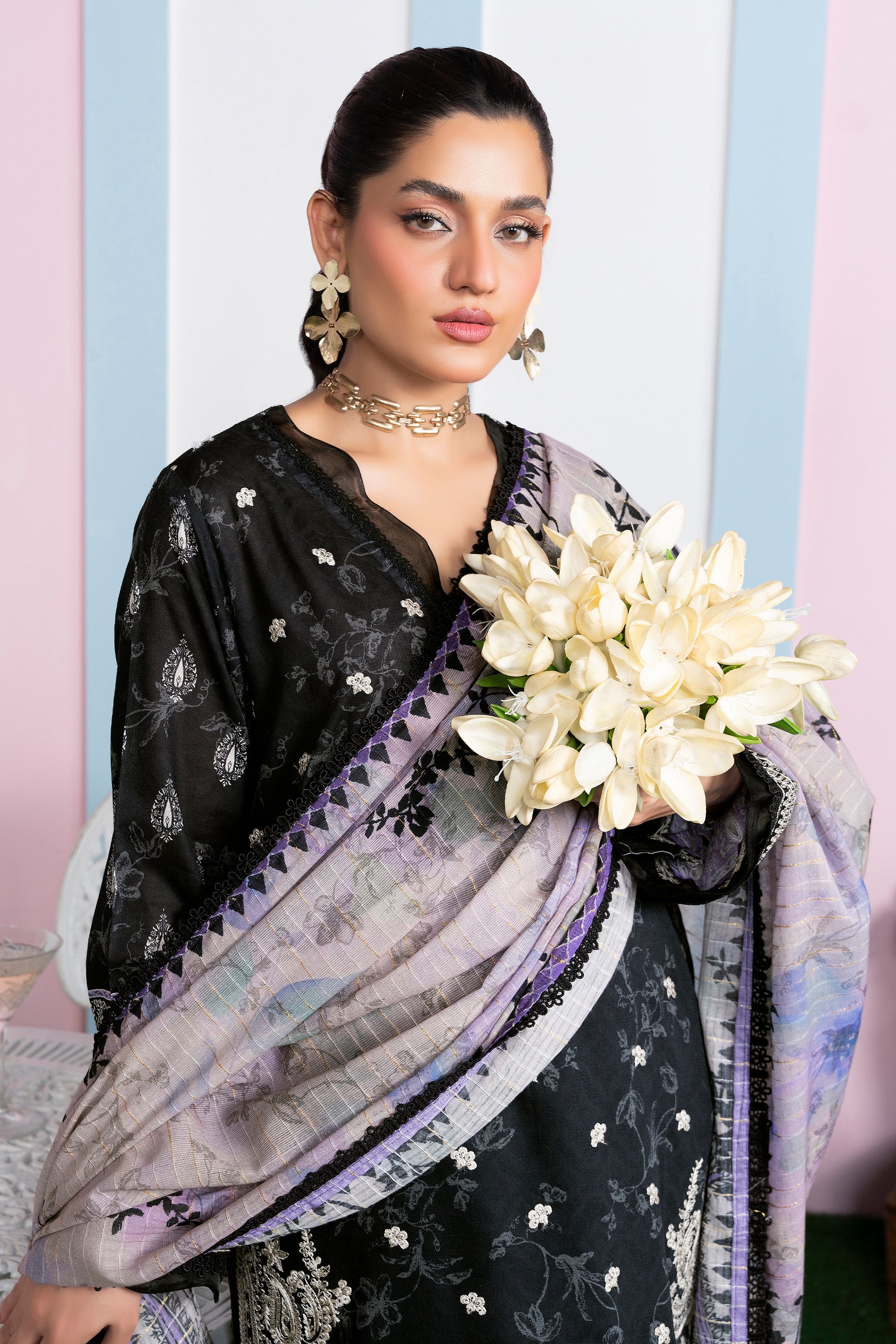 3 Piece Unstitched Black Printed Lawn - (Vol-107/09)3P-S-25-D10 - SAFANOOR