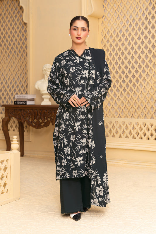 3 Piece Unstitched Black Printed Linen - (Vol-114/08)D1 - SAFANOOOR