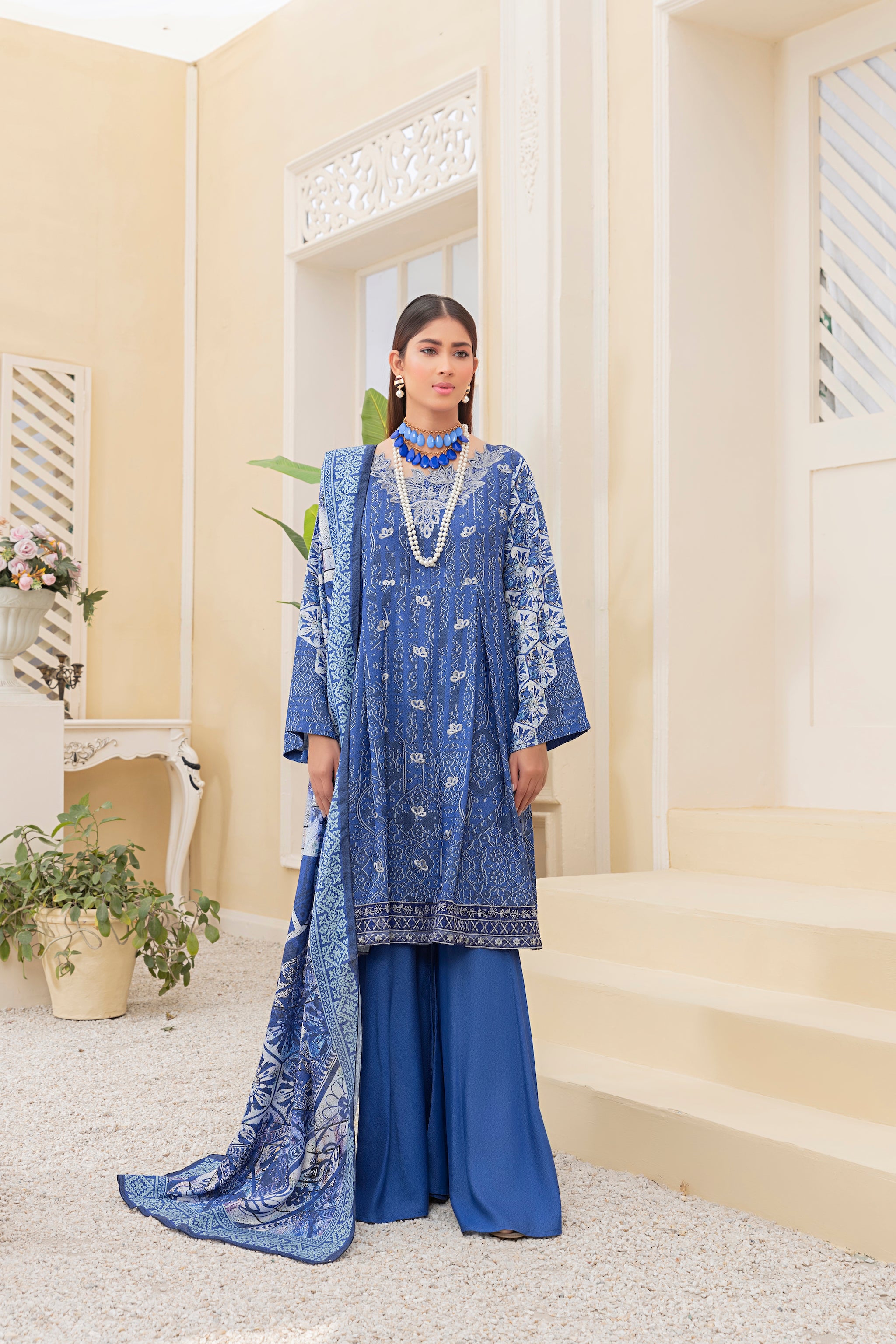 3 Piece Unstitched Blue Embroidered Karandi - (Vol-64/10)3P-W-23-D-1 - SAFANOOR