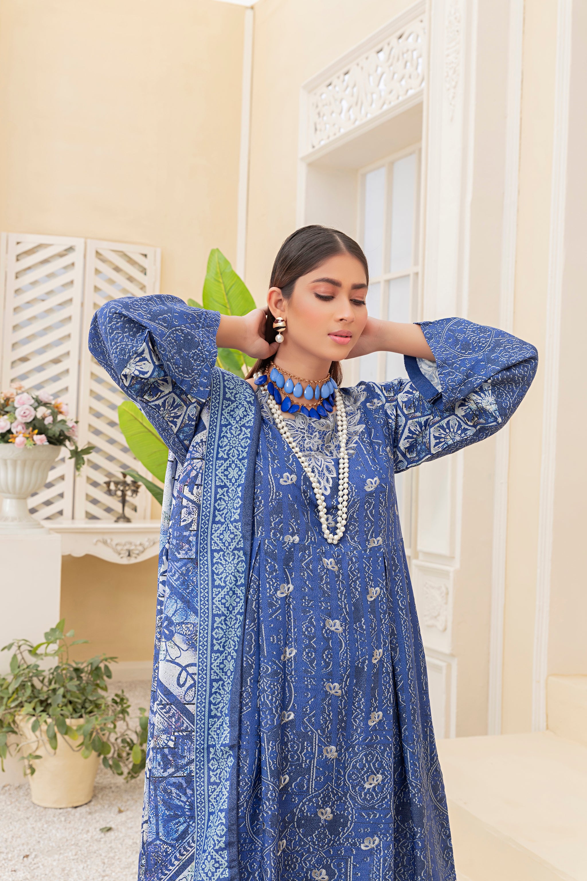 3 Piece Unstitched Blue Embroidered Karandi - (Vol-64/10)3P-W-23-D-1 - SAFANOOR