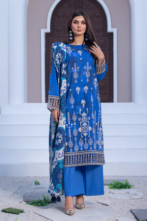 3 Piece Unstitched Blue Embroidered Khaddar - (Vol-115/08)D3 - SAFANOOOR