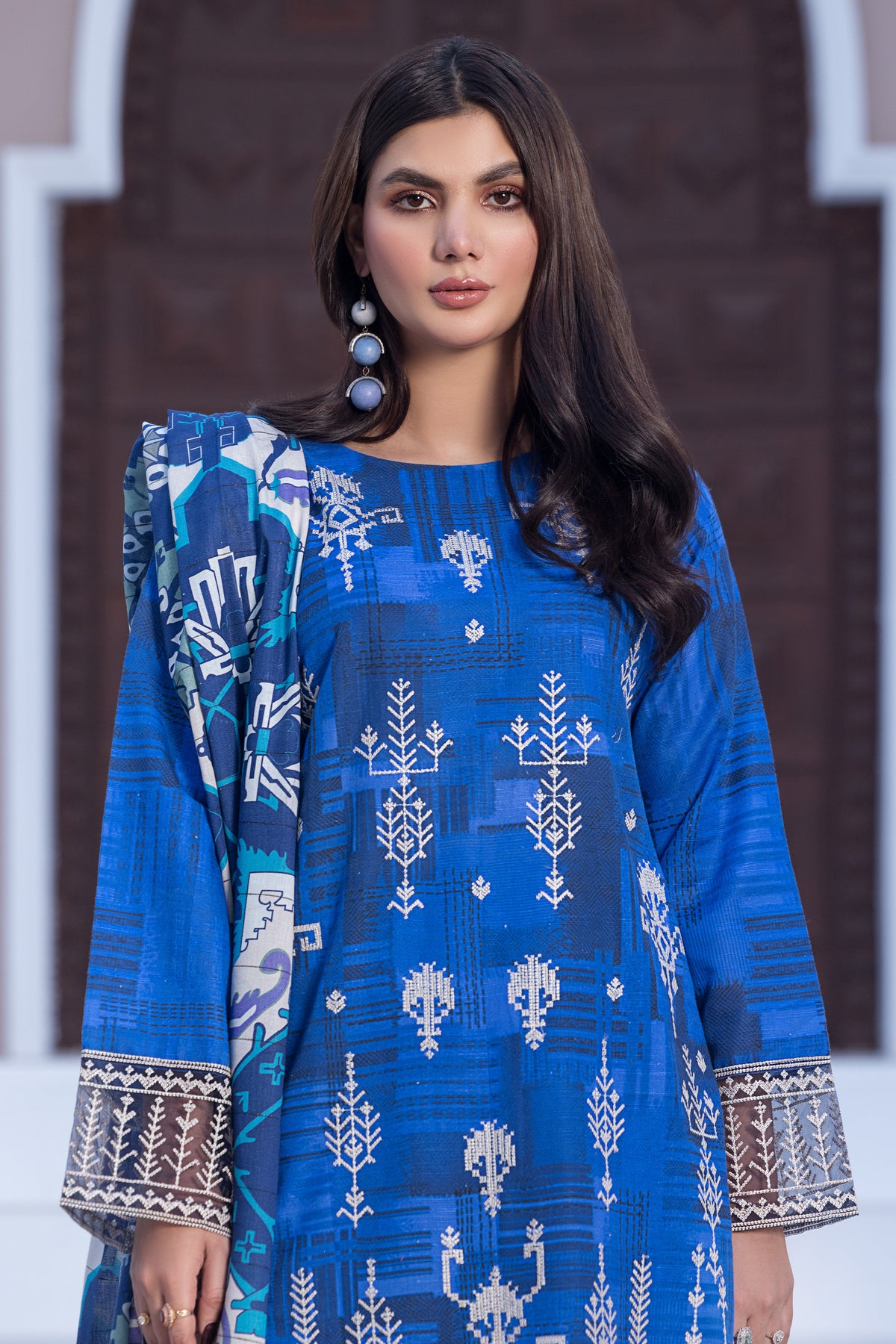 3 Piece Unstitched Blue Embroidered Khaddar - (Vol-115/08)D3 - SAFANOOOR Main image