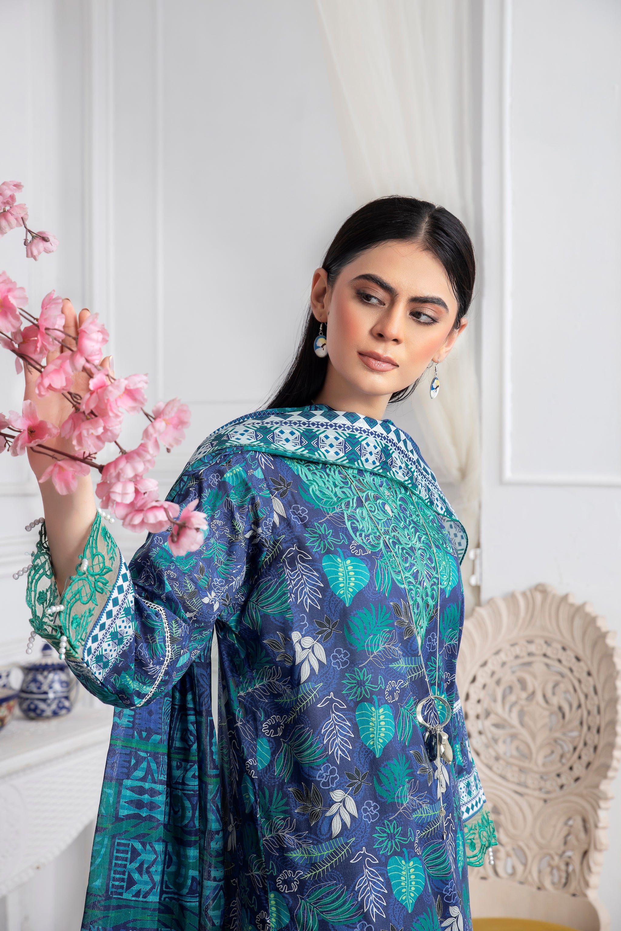 3 Piece Unstitched Blue Embroidered Lawn - (Vol-67/17)3P-S-24-D-3 - SAFANOOR