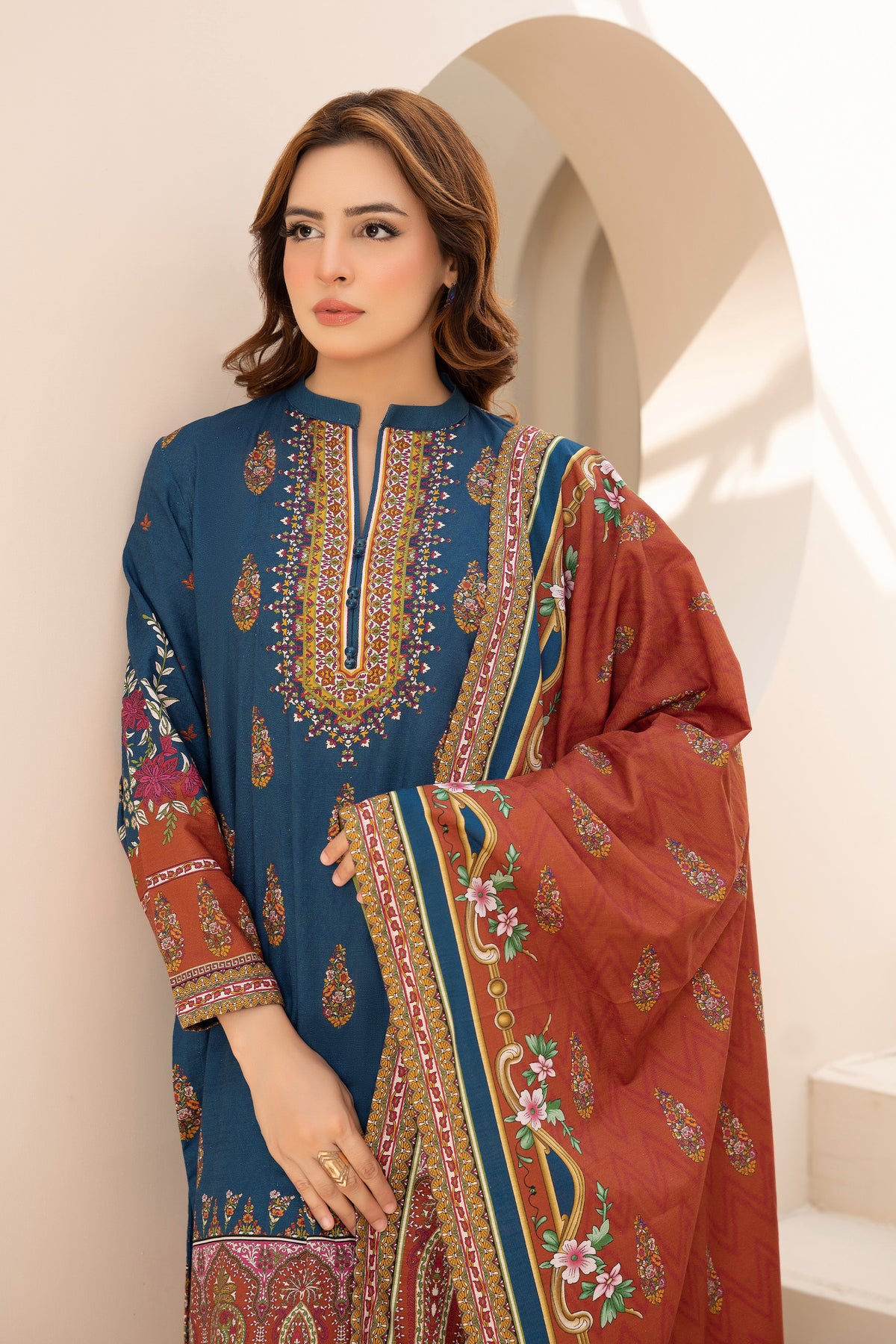 3 Piece Unstitched Blue Printed Khaddar - (Vol-111/10)D5 - SAFANOOOR Main image