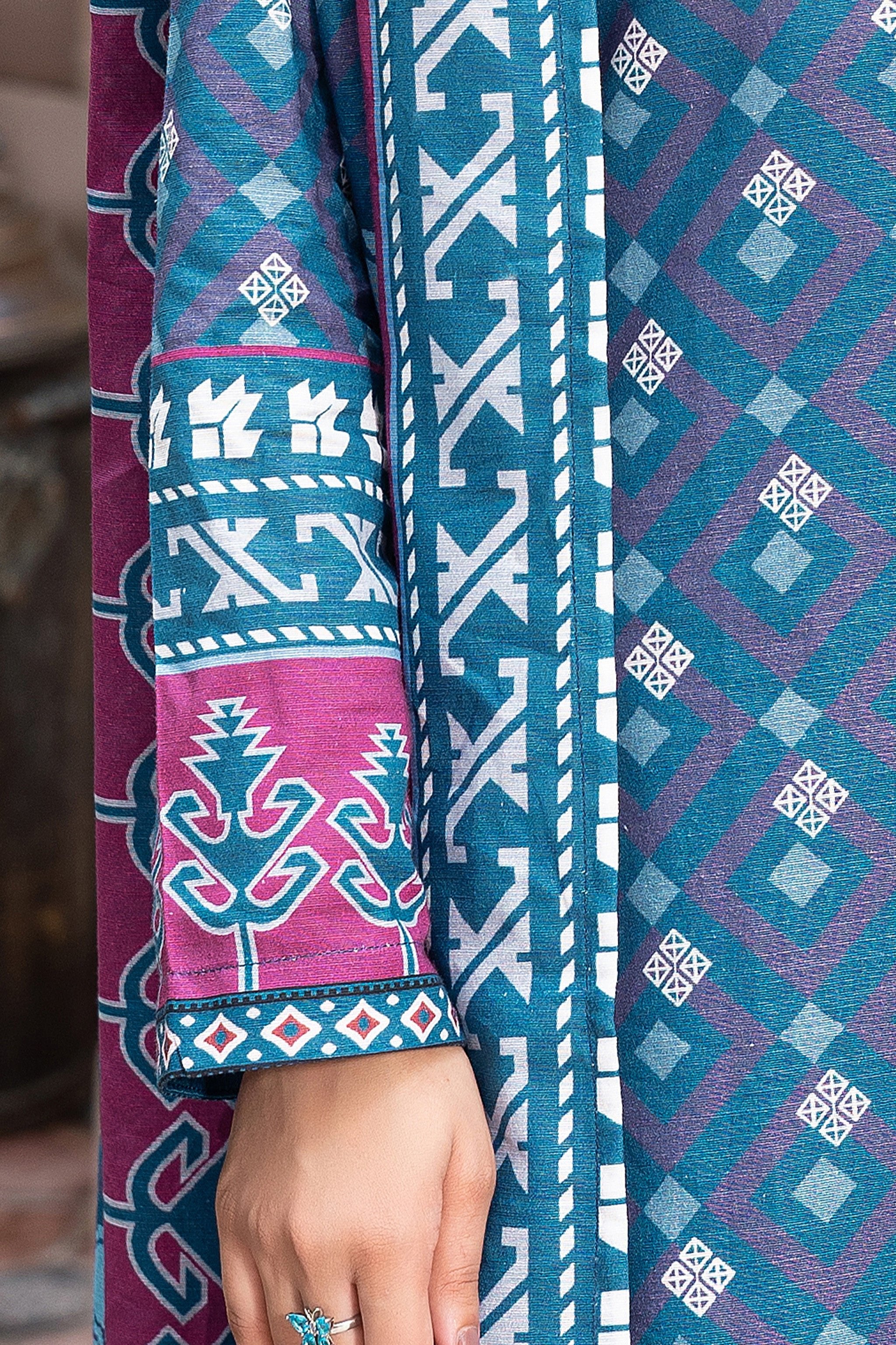 3 Piece Unstitched Blue Printed Khaddar - (Vol-111/11)D4 - SAFANOOOR