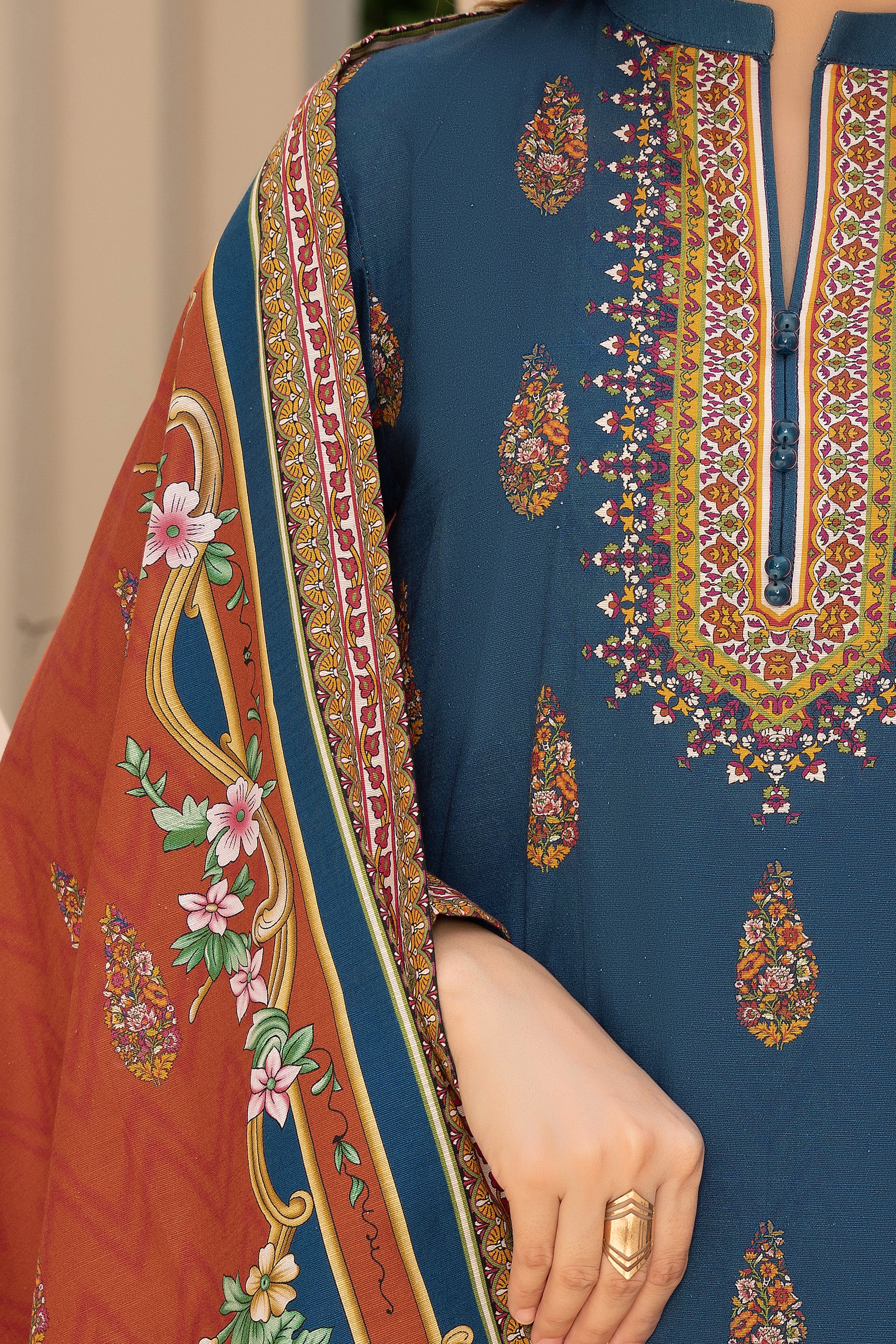 3 Piece Unstitched Blue Printed Khaddar - (Vol-111/10)D5 - SAFANOOOR