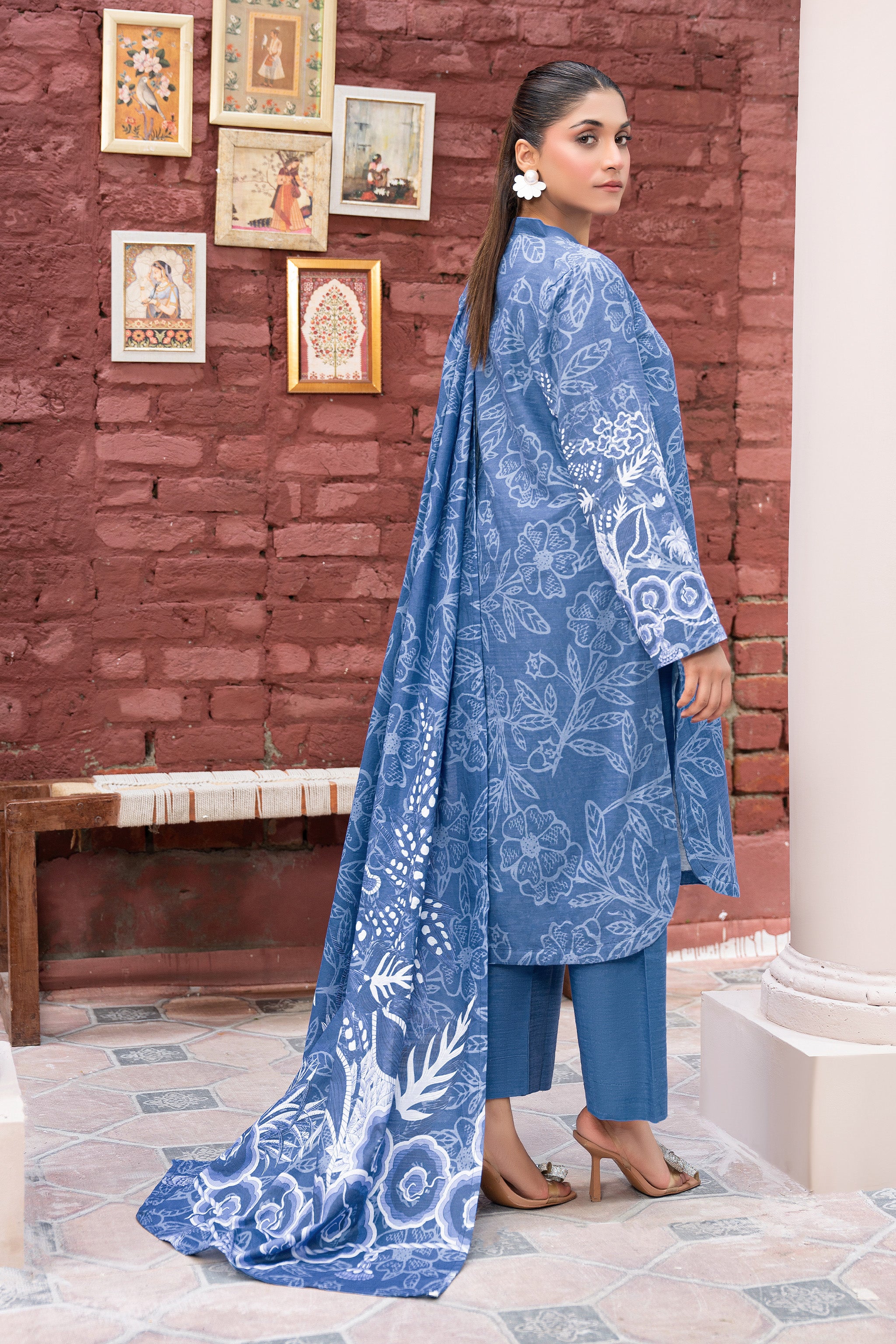 3 Piece Unstitched Blue Printed Khaddar - (Vol-111/11)D12 - SAFANOOOR