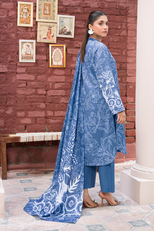 3 Piece Unstitched Blue Printed Khaddar - (Vol-111/11)D12 - SAFANOOOR