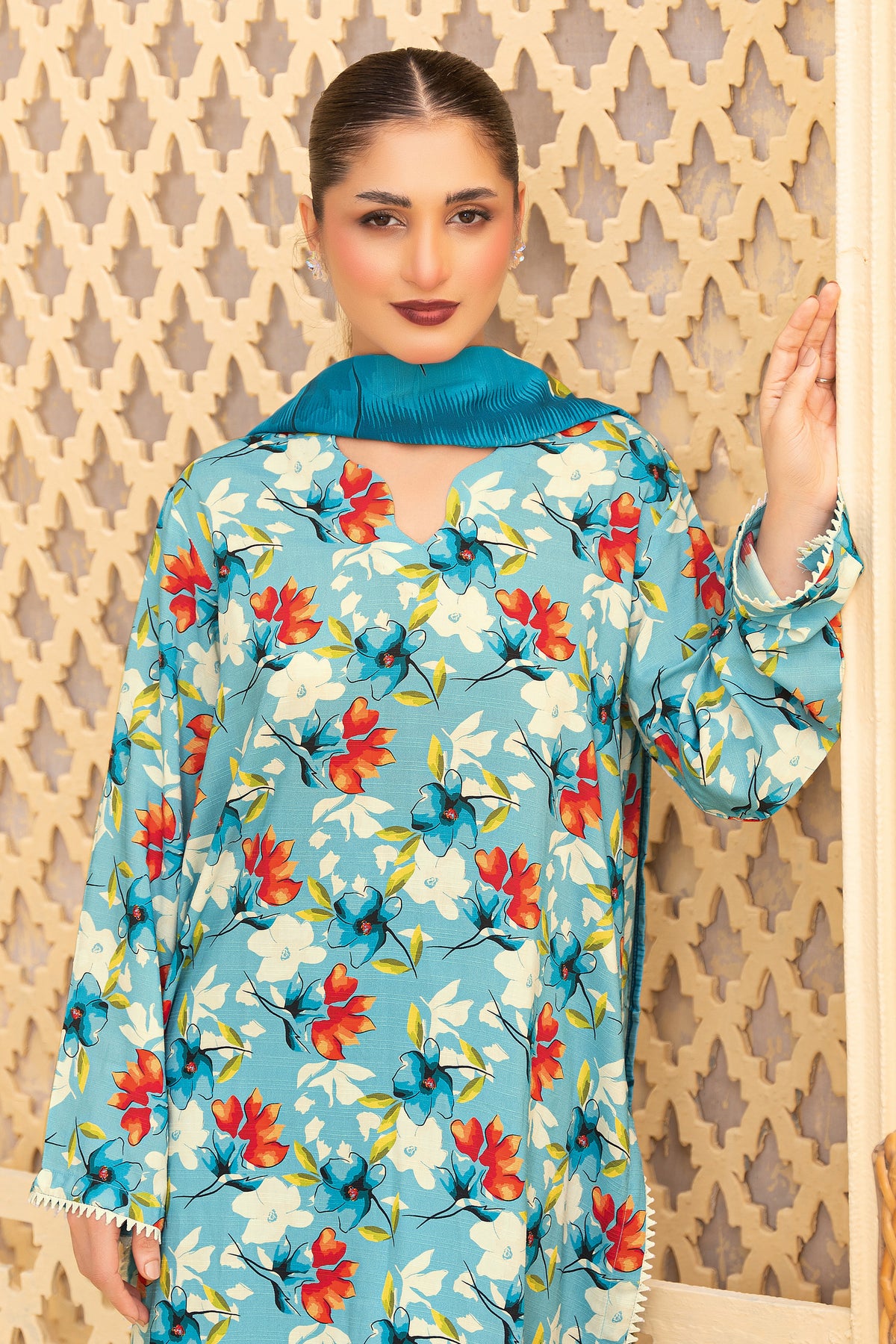 3 Piece Unstitched Blue Printed Linen - (Vol-114/08)D3 - SAFANOOOR Main image