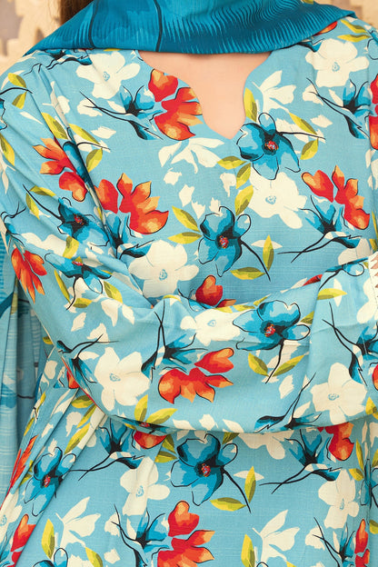 3 Piece Unstitched Blue Printed Linen - (Vol-114/08)D3 - SAFANOOOR
