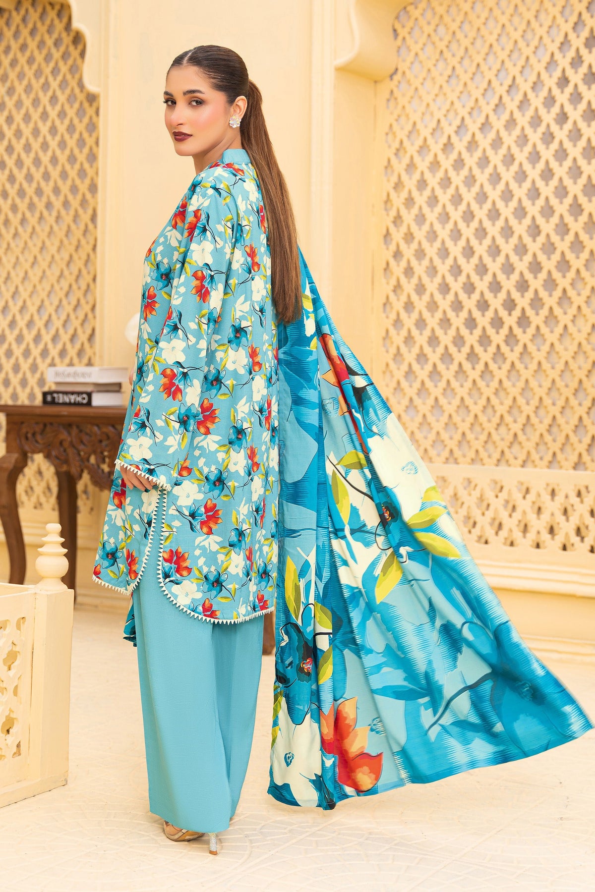 3 Piece Unstitched Blue Printed Linen - (Vol-114/08)D3 - SAFANOOOR