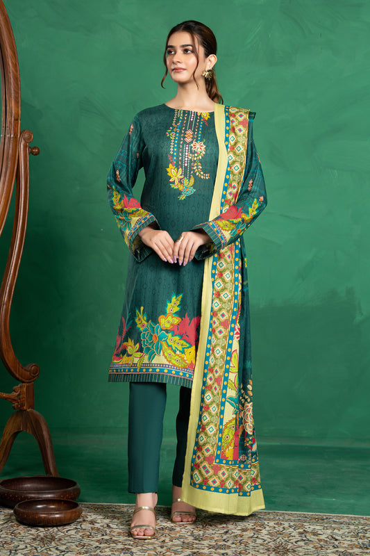 3 Piece Unstitched Bottle Green Printed Cotton - (Vol-110/13)D7 - SAFANOOOR