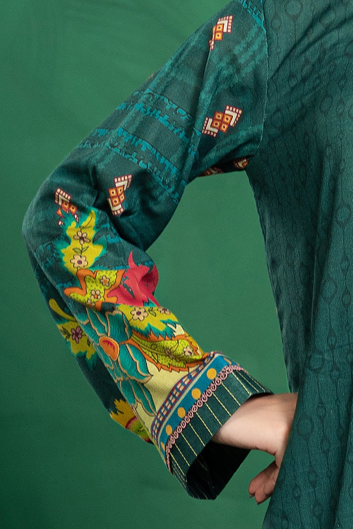 3 Piece Unstitched Bottle Green Printed Cotton - (Vol-110/13)D7 - SAFANOOOR