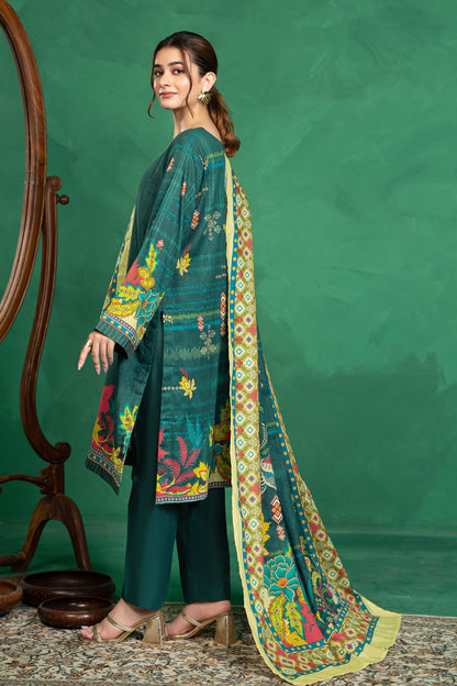 3 Piece Unstitched Bottle Green Printed Cotton - (Vol-110/13)D7 - SAFANOOOR