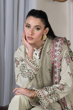 3 Piece Unstitched Boutique Beige Luxury Embroidered Lawn Suit
