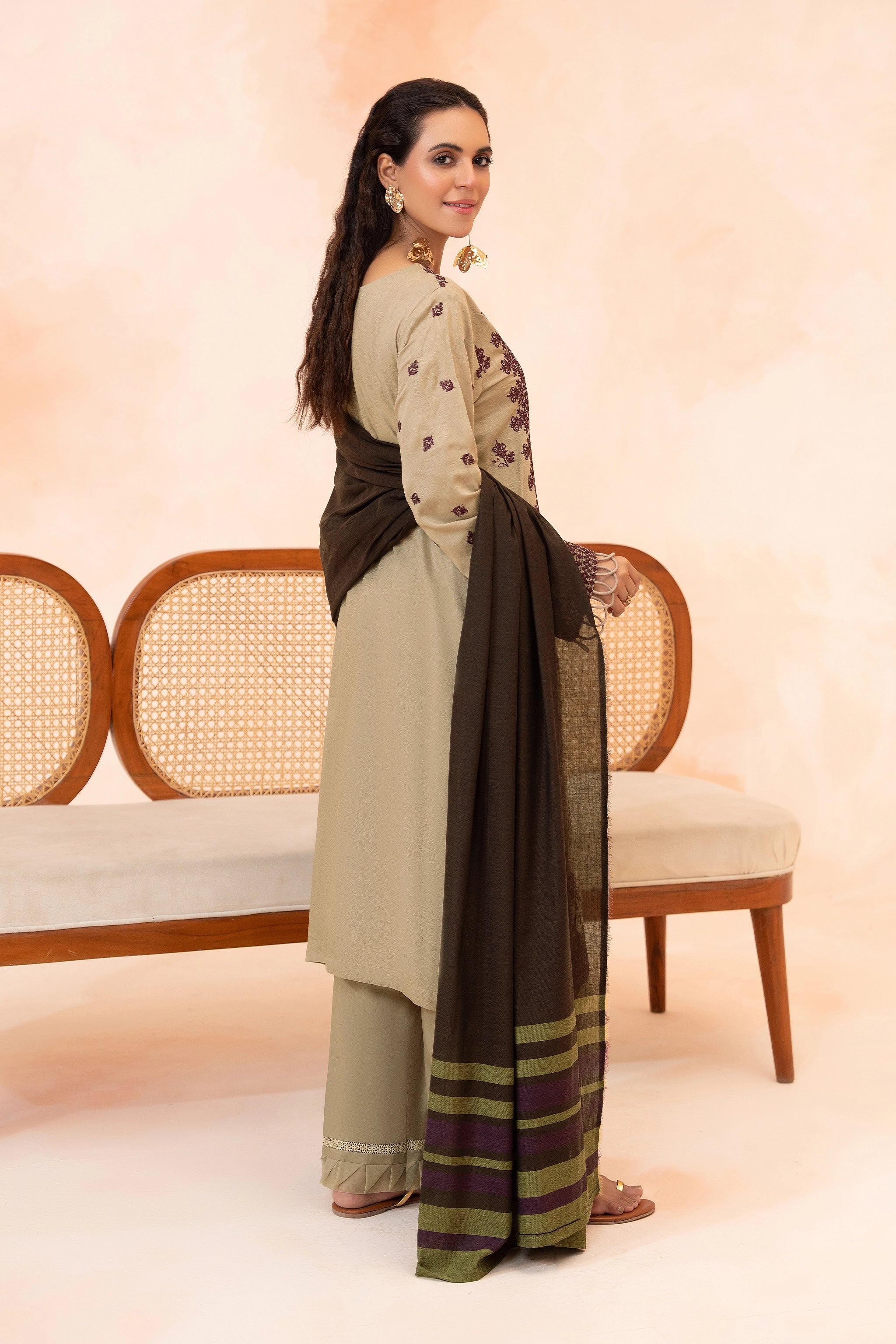 3 Piece Unstitched Burlywood Premium Embroidered Self Jacquard Lawn Suit By Safa Noor Summer 26 Nazneen Collection