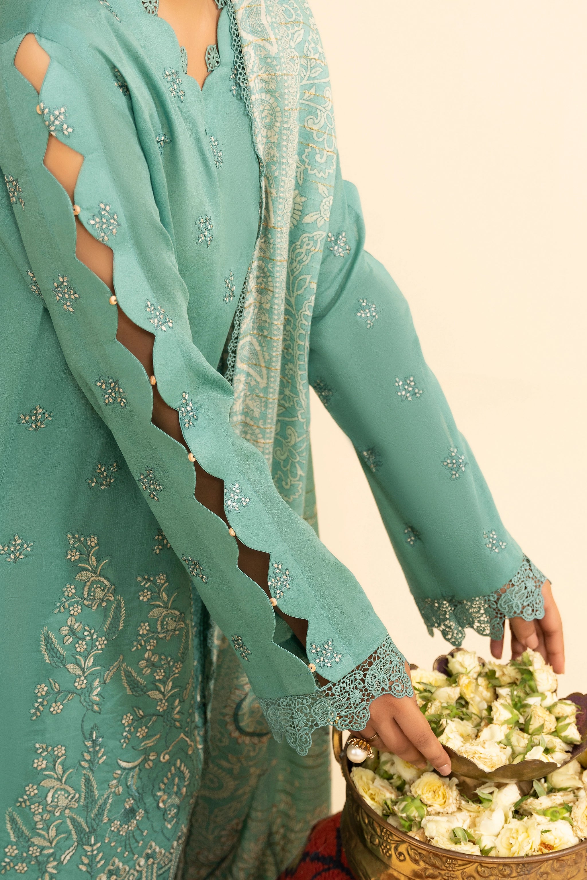 3 Piece Unstitched Cadet Blue Premium Embroidered Jacquard Lawn Suit By Safa Noor Summer 2026 Dahlia Collection