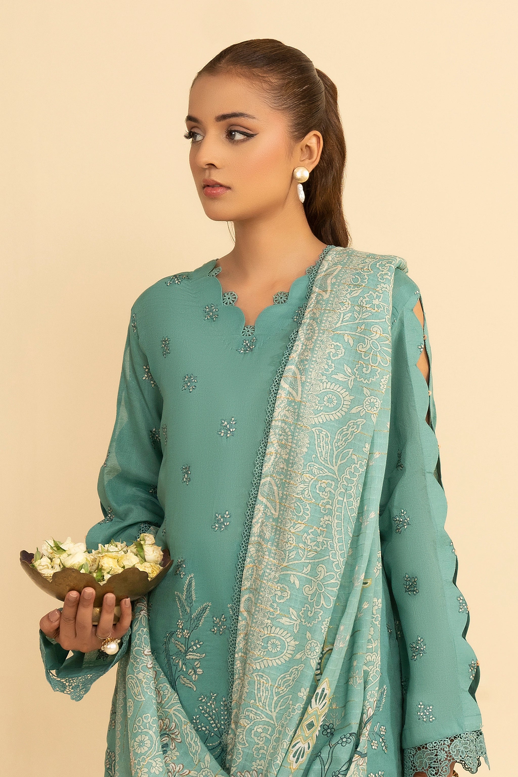 3 Piece Unstitched Cadet Blue Premium Embroidered Jacquard Lawn Suit By Safa Noor Summer 2026 Dahlia Collection