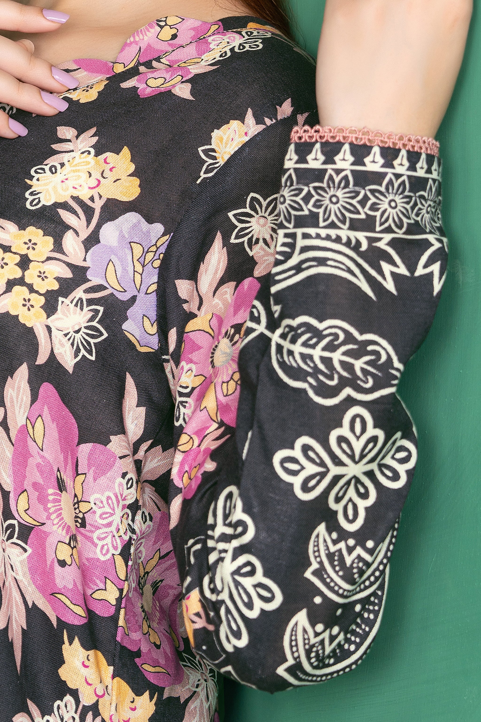 3 Piece Unstitched Charcoal Black Printed Cotton - (Vol-110/13)D6 - SAFANOOOR