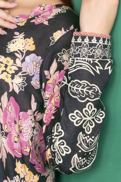 3 Piece Unstitched Charcoal Black Printed Cotton - (Vol-110/13)D6 - SAFANOOOR
