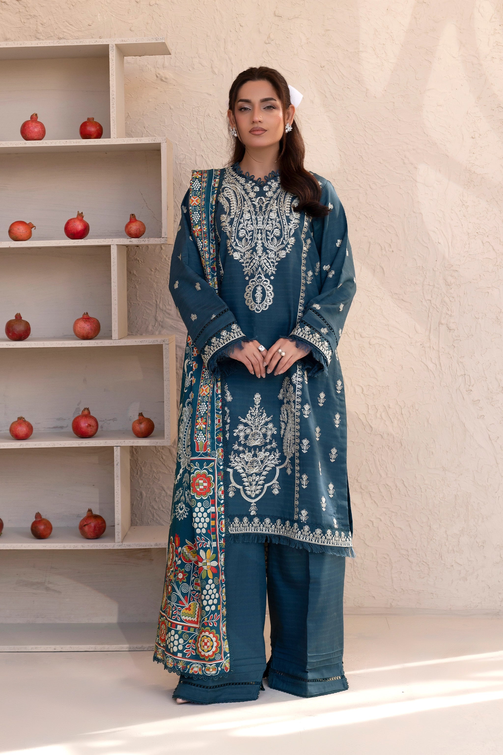 3 Piece Unstitched Charcoal Premium Embroidered Lawn - Safa Noor