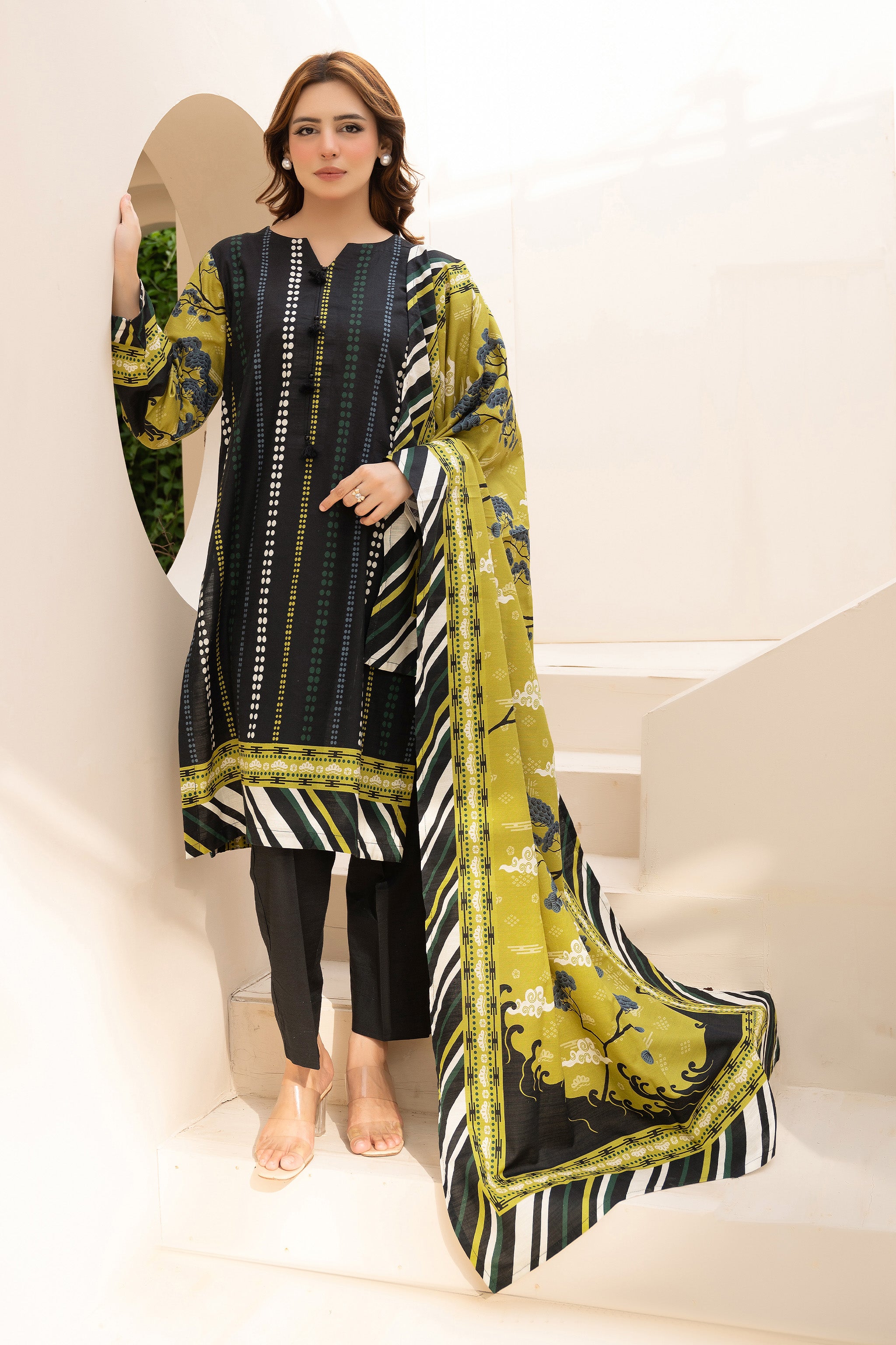 3 Piece Unstitched Chic Black Printed Khaddar Secondary image