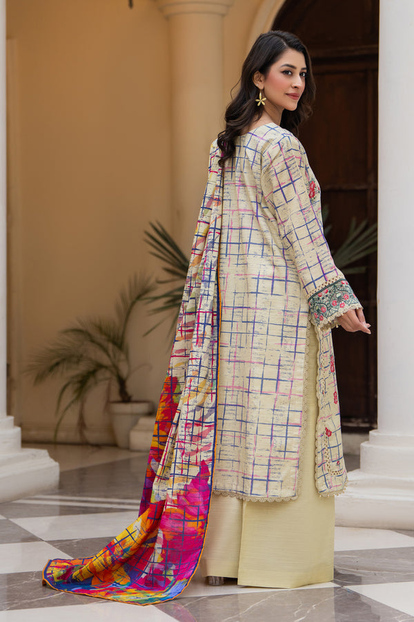 3 Piece Unstitched Cream Embroidered Khaddar - (Vol-115/08)D8 - SAFANOOOR