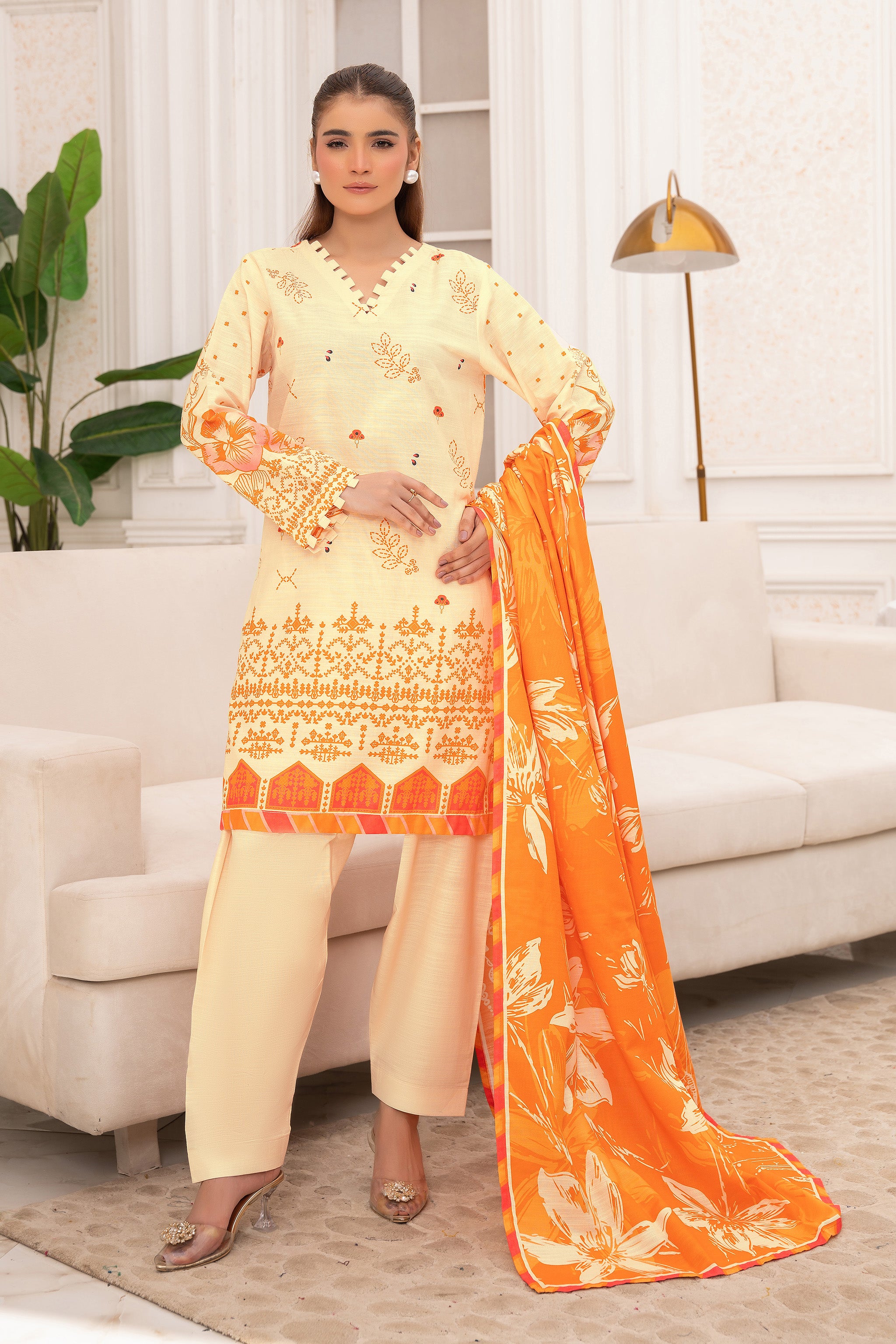 3 Piece Unstitched Cream Premium Khaddar Secondary image
