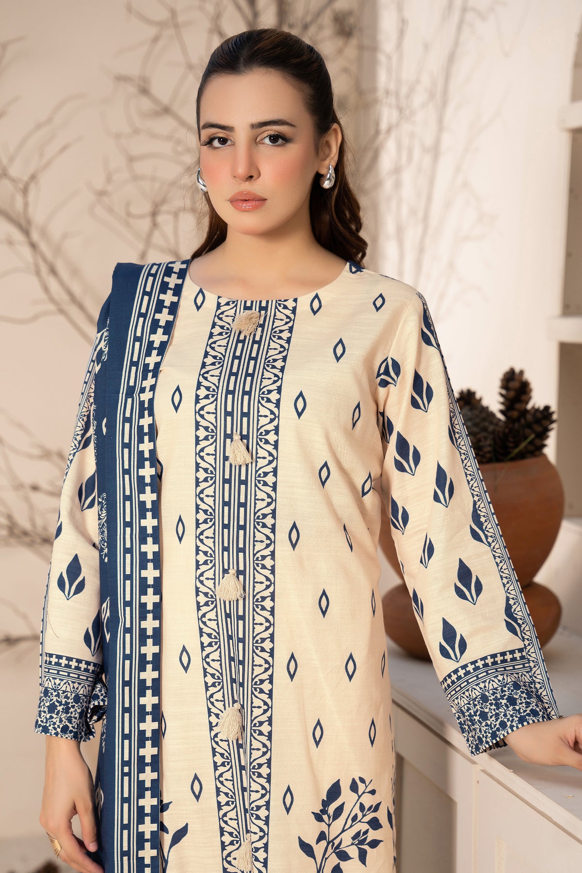 3 Piece Unstitched Cream Printed Khaddar - (Vol-111/10)D1 - SAFANOOOR