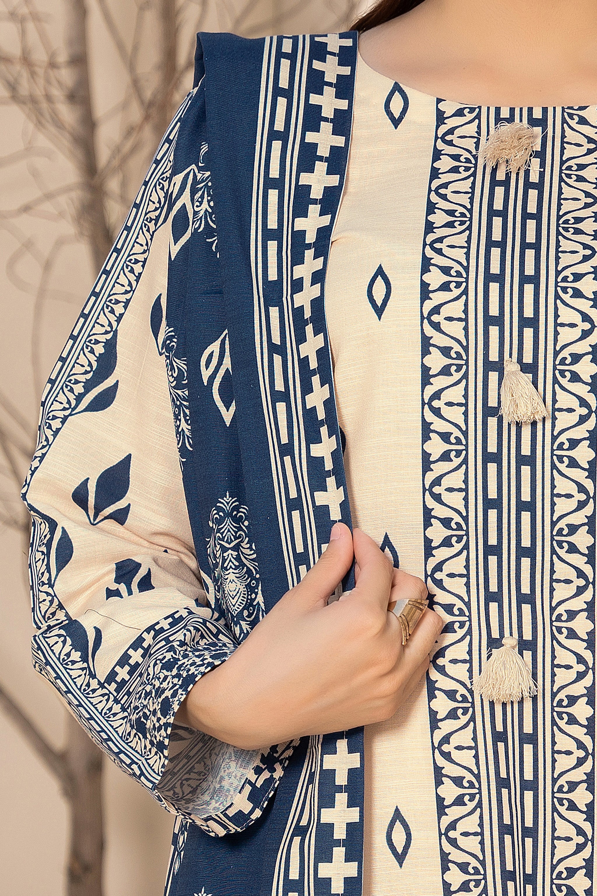 3 Piece Unstitched Cream Printed Khaddar - (Vol-111/10)D1 - SAFANOOOR