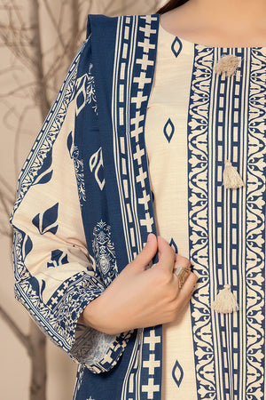 3 Piece Unstitched Cream Printed Khaddar - (Vol-111/10)D1 - SAFANOOOR